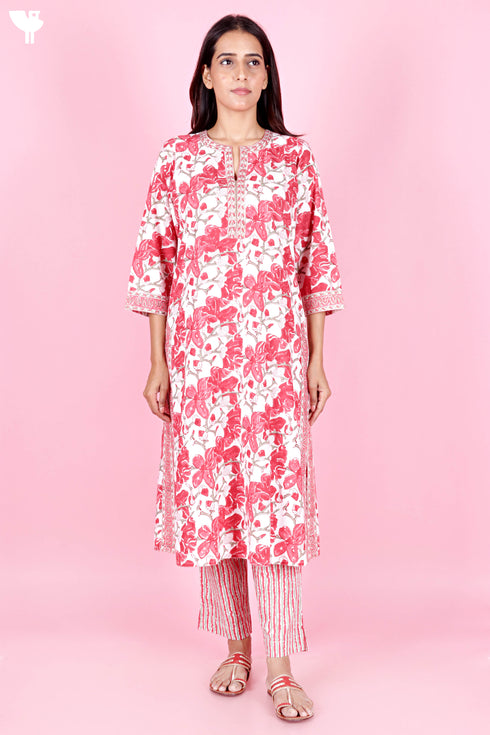 Bizzy Lizzy Kurta Pant Set With Kota Dupatta In Block Print